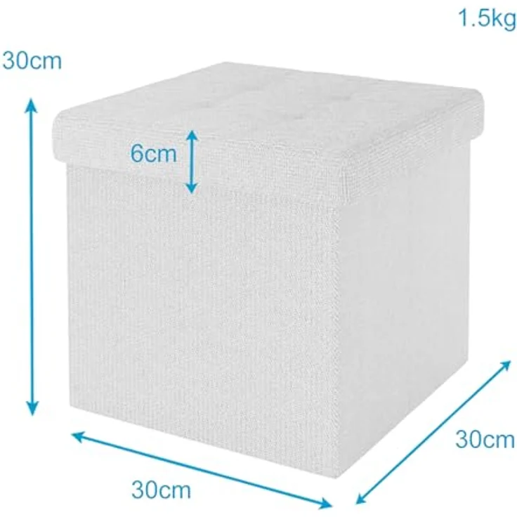 Intirilife Sitzhocker (Sitzwürfel mit Stauraum 30x30x30 cm in SCHNEE WEIß - Fußablage, 1 St), Faltbare Sitzhocker - aus Stoff mit Mulden - Aufbewahrungsbox Truhe – Bild 4