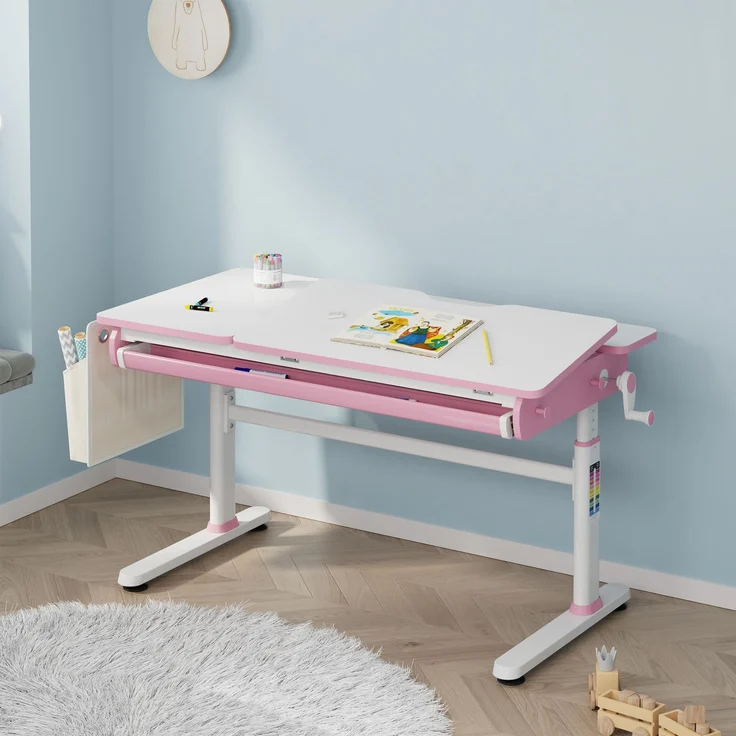 Höhenverstellbarer Kinderschreibtisch Kuosa 120x60 cm Pink/Weiß [en. casa] – Bild 1
