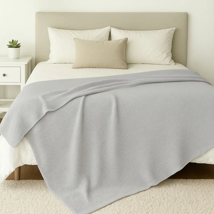 Sommerdecke Kuscheldecke Piqué Baumwolle/Polyester 140x200cm Hellgrau – Bild 7