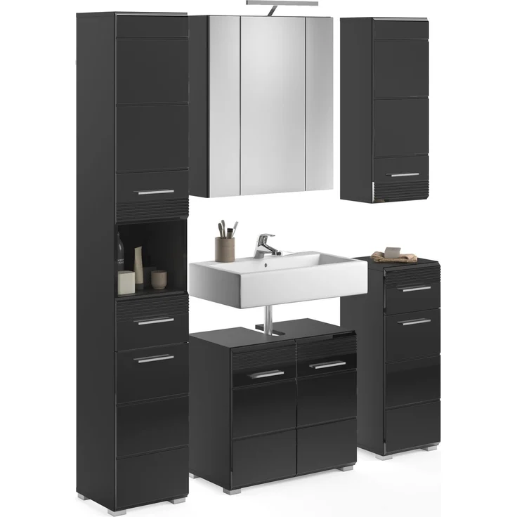 Badezimmerset Linus I - Schwarz / Schwarz Hochglanz – Bild 1