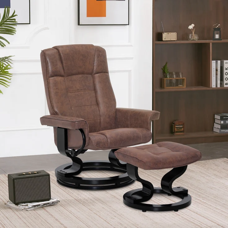 M MCombo Relaxsessel mit Hocker, 360° Drehbarer Fernsehsessel mit Liegefunktion, bis 120 Kg Belastbarer TV-Sessel, Moderner Ruhesessel für Wohnzimmer, 9019 (Braun-Mikrofaser) – Bild 2