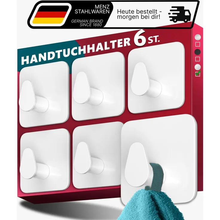 Lindenstein Ovale Klebehaken 6er-Set Weiß – Edelstahl V2A, 3M-Klebepads