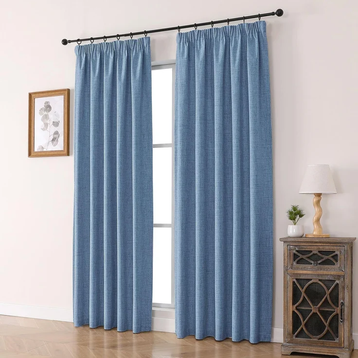 Joydeco 100% Verdunkelungsvorhänge Leinen Gardinen mit Kräuselband 2er Set H225xB140cm Wathet, Thermovorhang Kälteschutz Blickdicht Schallschutz Ideal für Wohnzimmer passt zu Schienensystemen – Bild 12