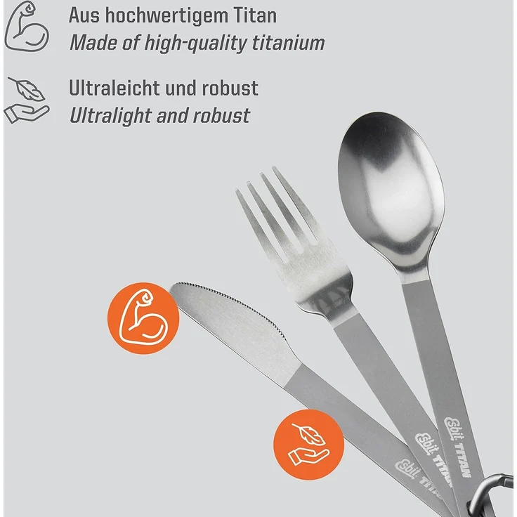 Esbit Besteck-Set Esbit Titan Besteck-Set 3-tlg. mit Karabiner und Tasche – Bild 2