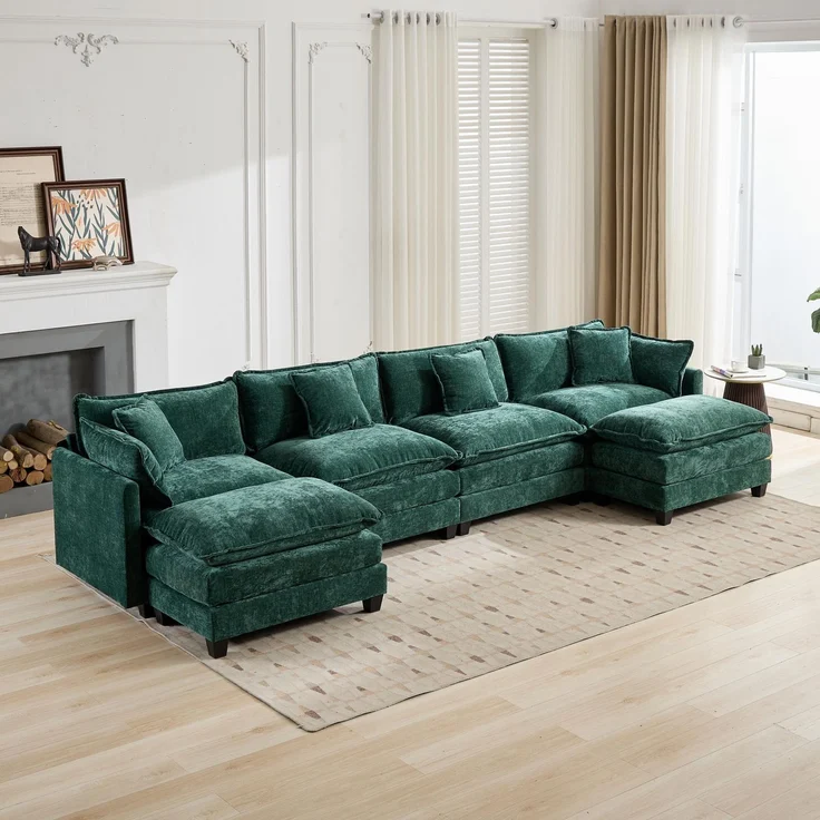 ZUBALIYA Sofa mit LED - Beleuchtung, mit Chenille - Bezug, mit Cordbezug, modular aufgebaut, aus Chenille, für Wohnzimmer und Apartments – Bild 13
