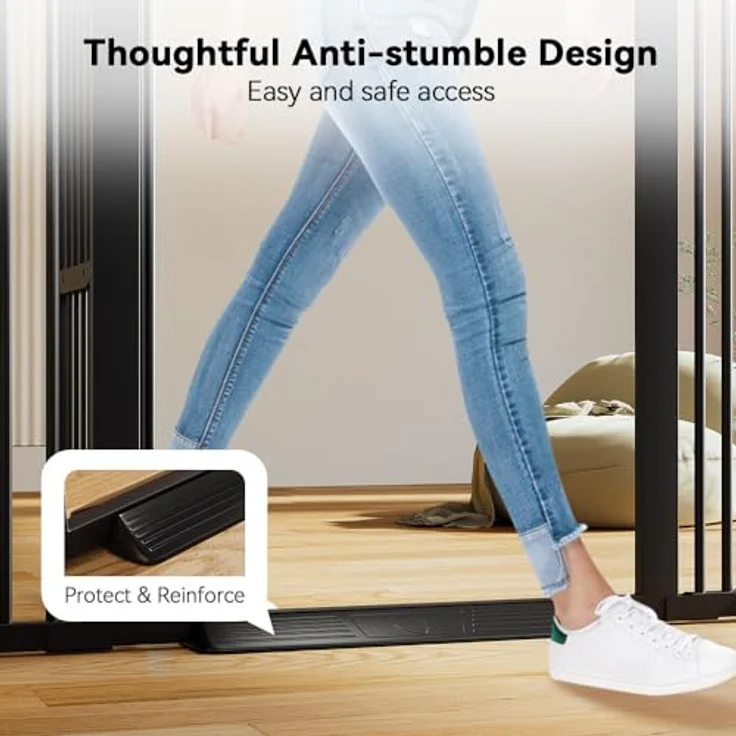 COMOMY 180 cm Extra Hoch Türgitter Katze/Hund, 75-103 cm Extra Breit Türschutzgitter mit Verstellbarer Katzenklappe, Tierschutzgitter Ohne Bohren für Treppen, Türen, Küche (Schwarz) – Bild 4