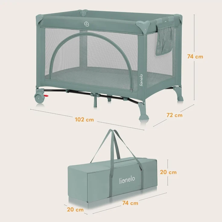 Lionelo Laura 2-in-1 Reisebett bis zu 15 kg Laufgitter von 0 bis 36 Monate Seitlicher Einstieg T25 Schaumstoffmatratze, 2 Höhenstufen, Reisetasche, Räder mit Bremse – Bild 9