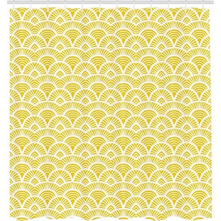 Abakuhaus Duschvorhang Moderner Digitaldruck mit 12 Haken auf Stoff Wasser Resistent Breite 175 cm, Höhe 180 cm, Gelb Vintage Bohem Geometric – Bild 4