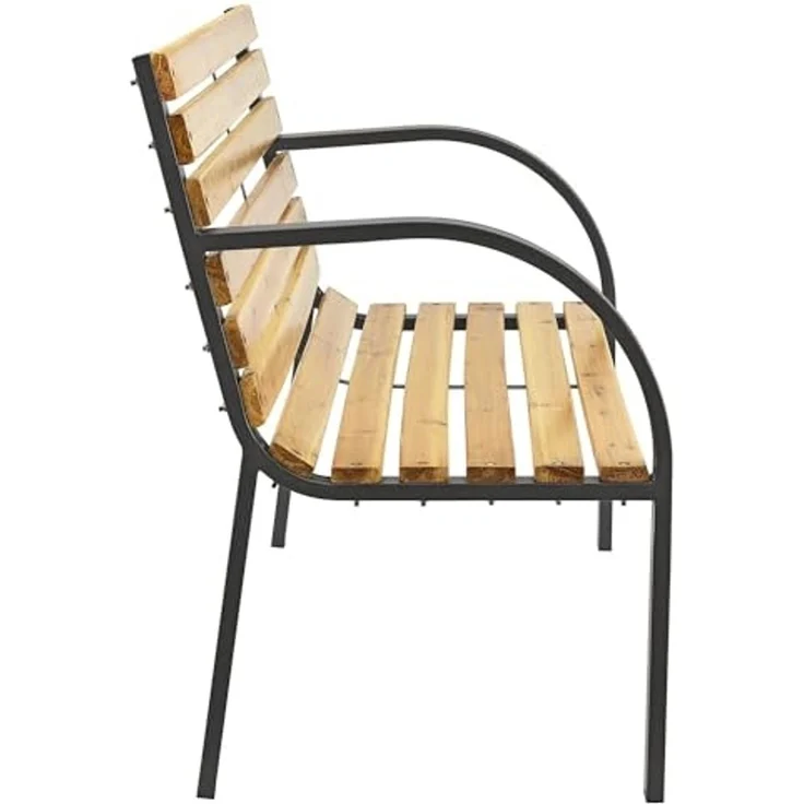 Juskys Gartenbank Modena – 2-Sitzer Holzbank mit Armlehnen & Rückenlehne – wetterfeste Sitzbank 120x62x82 cm - Bank mit Seitenelementen aus Stahl – Bild 4