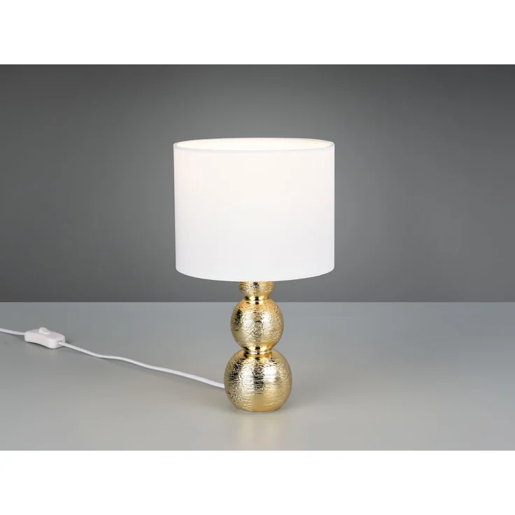 Tischleuchte LOVA mit Keramikfuß Gold & Stoffschirm Weiß, Höhe 29cm – Bild 3