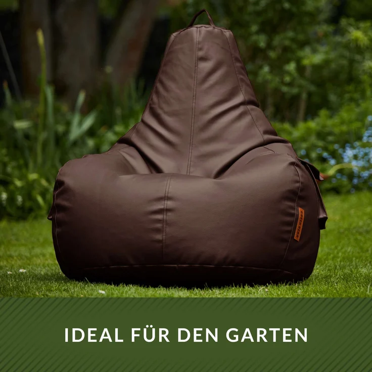 Green Bean® Sitzsack aus Kunstleder mit EPS Perlen Füllung - 90 x 80 x 70 cm - Bean Bag - Gaming Chair Rückenlehne - Dunkelbraun – Bild 6