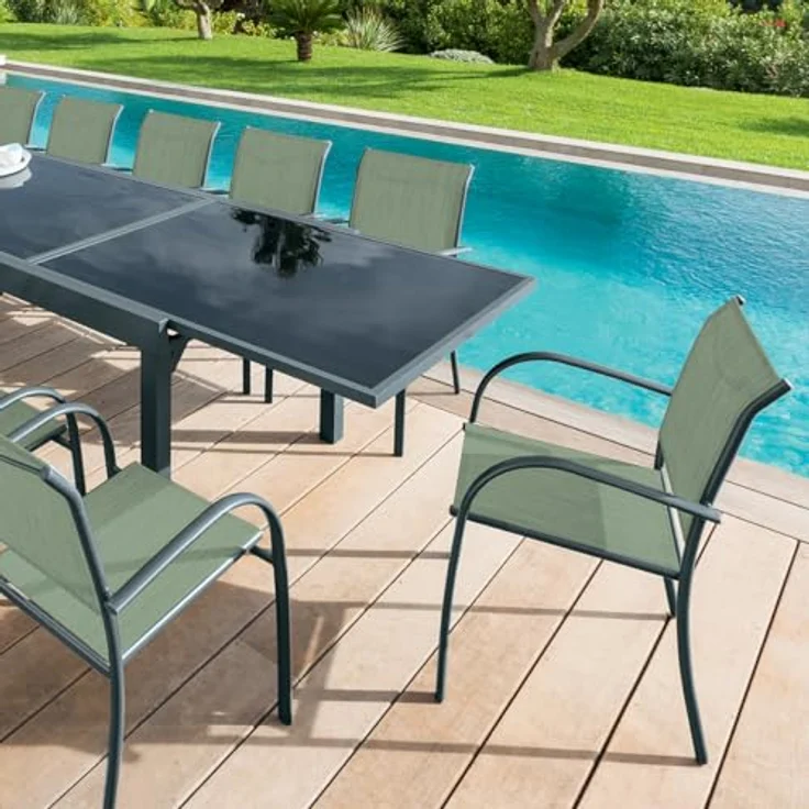 Hespéride - Piazza Stapelbarer Gartenstuhl, Olivgrün & Graphit, rostbeständig, leicht zu verstauen, Gartenmöbel für Terrasse und Balkon – Bild 2
