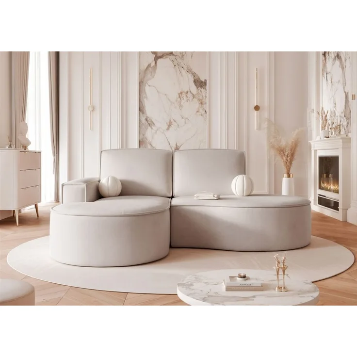 Ecksofa Designersofa Sofa ARLET in Stoff Riviera Hellbeige Ottomane Links