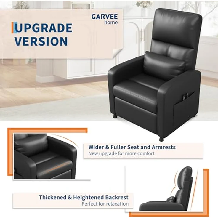 GarveeHome Fernsehsessel Elektrisch Relaxsessel Ruhesessel, massagesessel mit wärmefunktion, Verstellbarer Fernsehsessel mit Fußstütze, Einzelsofa,für Wohnzimmer, Schlafzimmer oder Büro – Bild 7