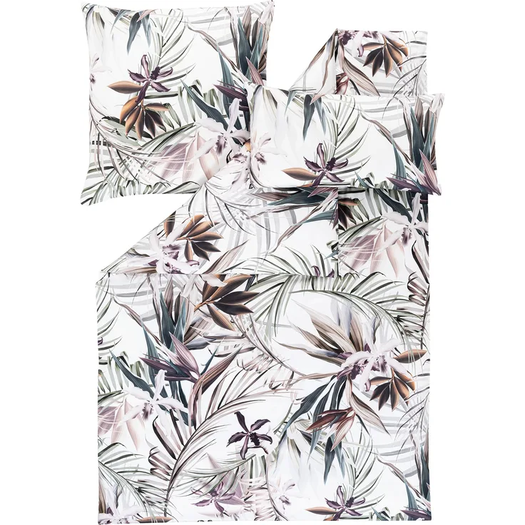 Estella Mako-Satin Bettwäsche 155x220 Kaia verde Palmen Blätter Blüten 7549-565