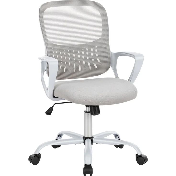 Sweetcrispy Bürostuhl Ergonomisch, Schreibtischstuhl mit Lendenwirbelstütze, Verstellbaren Armlehnen Drehstuhl, Höhenverstellbarer Office Chair, Bürostühle Geeignet für Büro und Schlafzimmer, Grau – Bild 1