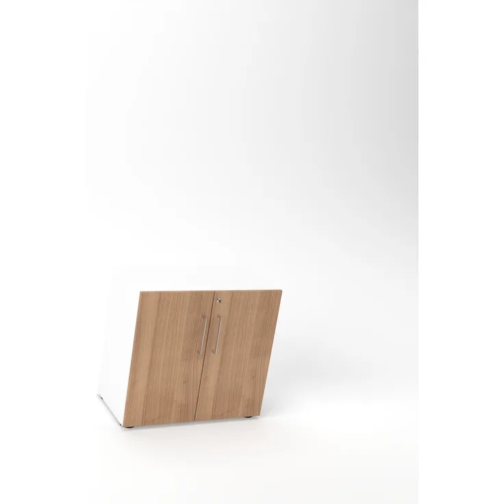 Rheinland Möbel Flügeltürenschrank Cabino 80×42×75 cm – abschließbarer Aktenschrank 2OH in Weiß/Nussbaum mit 110° Drehtüren & Metallgriff