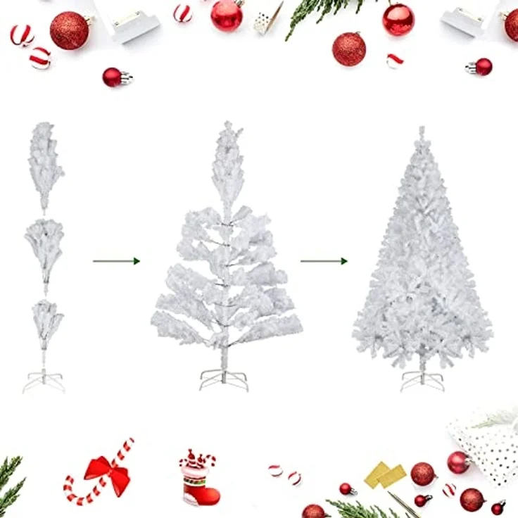 Salcar Künstlicher Weihnachtsbaum Künstlicher Tannenbaum Weihnachtsbaum Weiß Christbaum mit Ständer, Nordmanntanne, 210cm, 1025 PVC Nadeln, für Zuhause, Wohnzimmer, Hof, Weihnachtsfeier – Bild 6