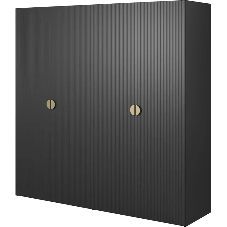 Selsey 'Moonir' Kleiderschrank 4-türig mit Kleiderstange und Regalen, schwarz 200 x 200 x 57 cm – Bild 1