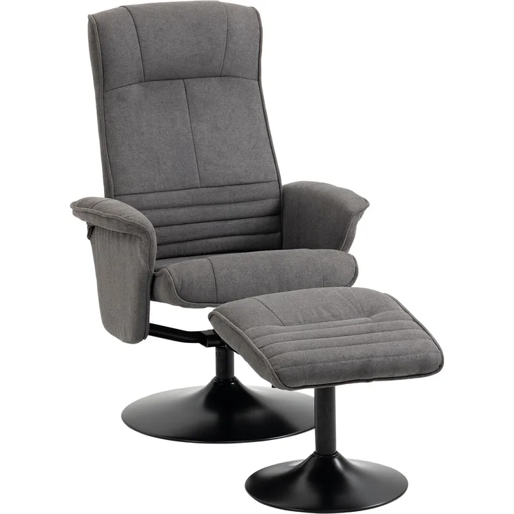 MELAYR, Relaxsessel mit Fußhocker, verstellbare Rückenlehne, 69 cm x 71 cm x 104 cm, Dunkelgrau + Schwarz