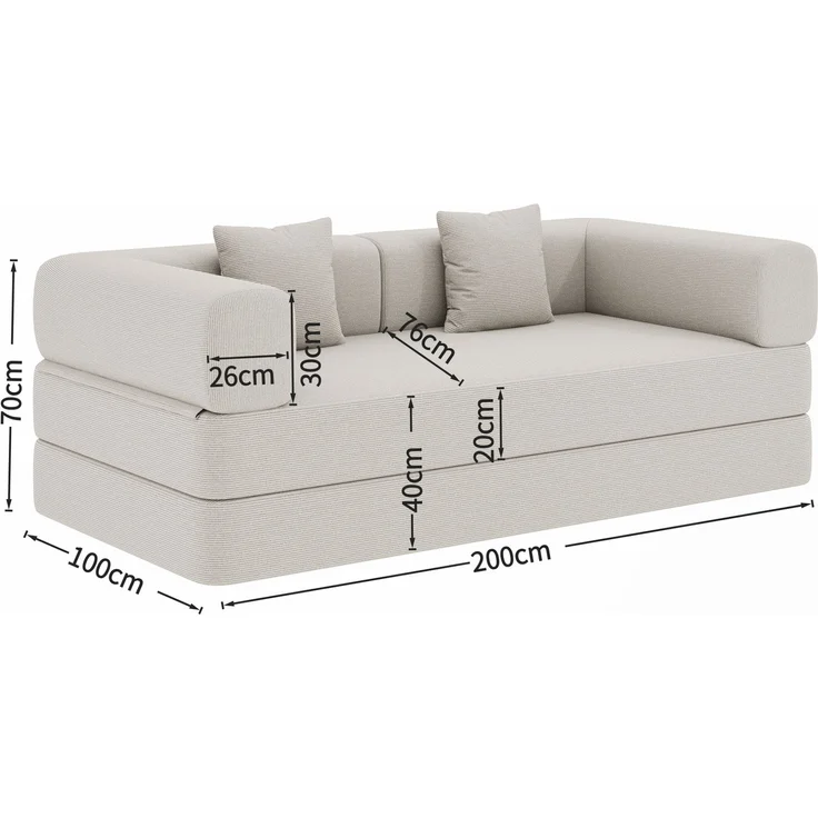 DESVIAE Schlafsofa 3-Sitzer klappbar aus Cord in Offwhite, 200 x 100 x 70 cm – Bild 9