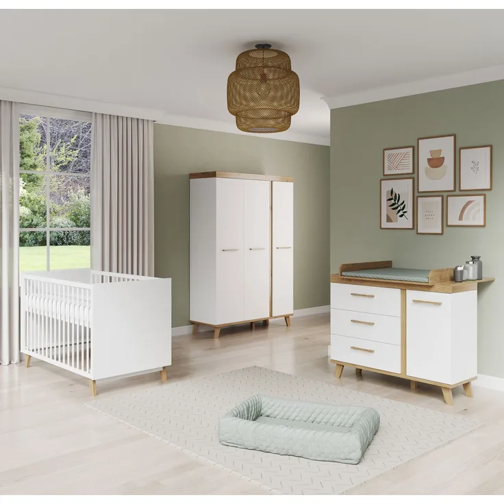 roba Kinderzimmerset 'Smile' 3-teilig - Bett 70 x 140 - Kleiderschrank 3-türig - Weiß / Artisan Eiche