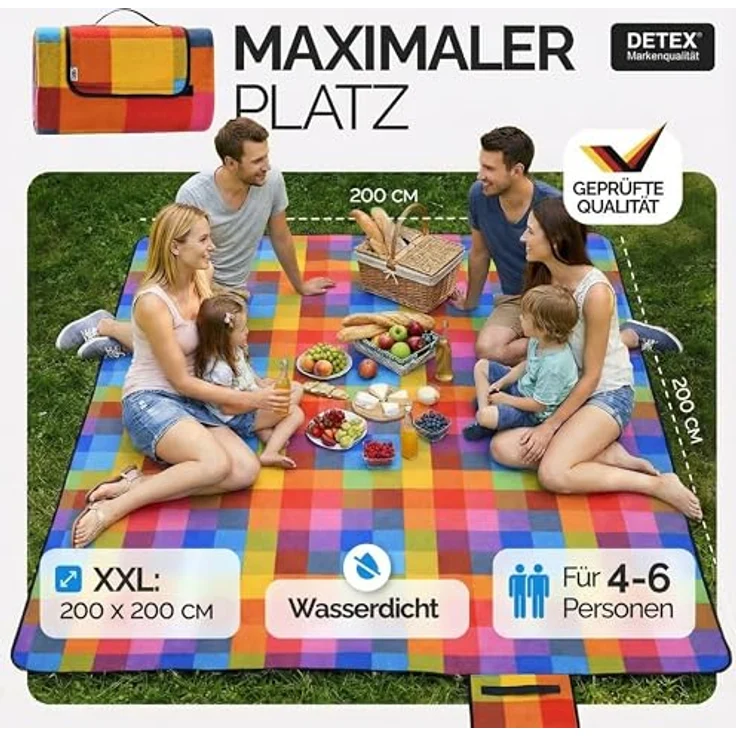 DETEX® Picknickdecke, 200x200 cm, Pixel-Muster, wasserdicht, isoliert, faltbar – Bild 4
