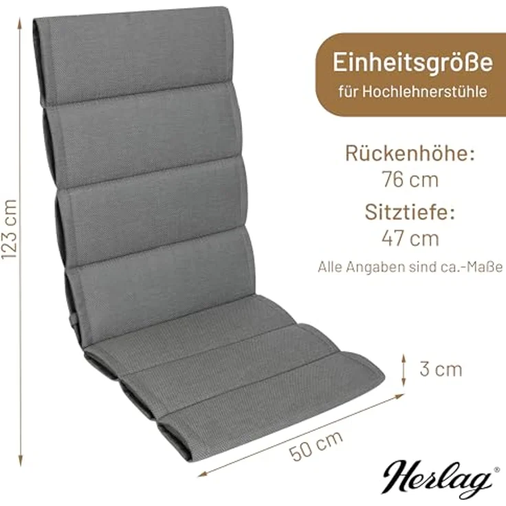 Herlag Hochlehnerauflage Linnea, (1 St), Gartenstuhlpolster 123x50x3cm Besonders leicht 1 Polster Grau – Bild 4