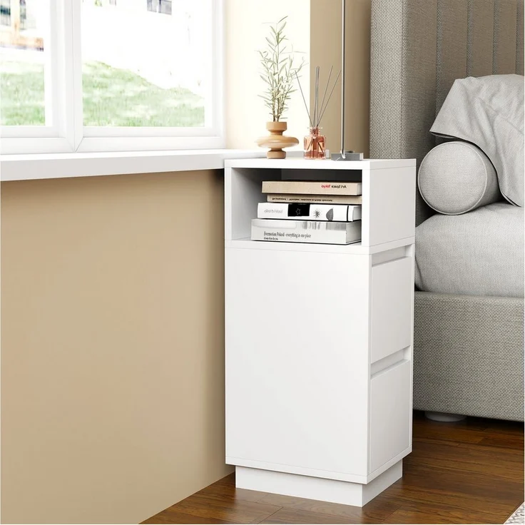 oyajia Nachttisch Modern Nachttisch mit 2 Schubladen, offenes Fach,Sofatisch 25x30x65 cm, mit offenem Fach und Tür – Bild 3