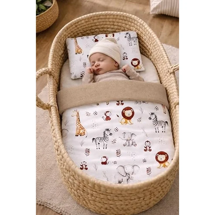 Babynest Nestchen Baby Set für Neugeborene – 5-teilig – Kuschelnest aus 100% Baumwolle & Waffelpique – Babykokon tragbar – für Babybett, Kinderbett & Kinderwagen – OEKO-TEX - ZOO und Braun – Bild 5