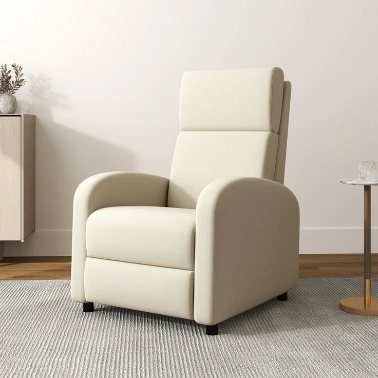 HOMCOM Relaxsessel Fernsehsessel mit Liegefunktion (gepolstert TV-Sessel, 1-St, Liegesessel mit Leinenoptik, Fußstütze), bis 120 kg Belastbar, für Wohnzimmer, Cremeweiß – Bild 2