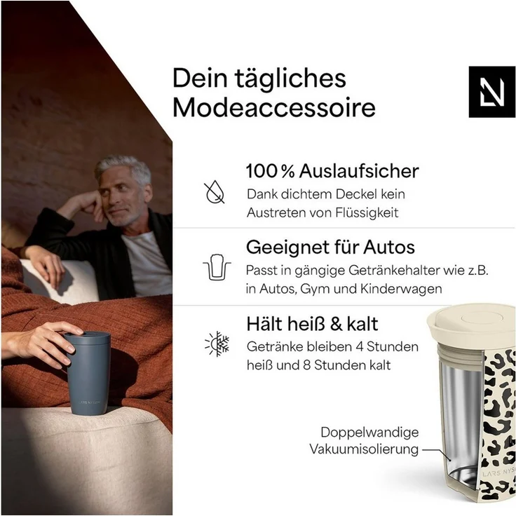 LARS NYSØM Thermobecher Vågen, 1-tlg, Thermobecher mit Vakuum Isolierung: 4 h heiß / 8 h kühl – Bild 2