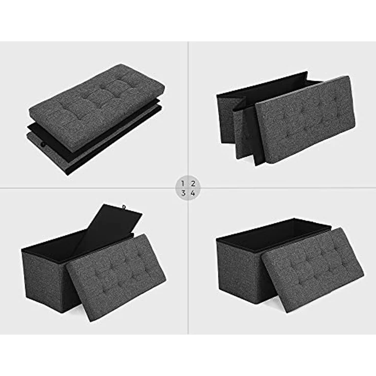 SONGMICS Sitzbank mit Stauraum, Sitztruhe, Aufbewahrungsbox, 38 x 76 x 38 cm, Deckel klappbar, bis 300 kg belastbar, Flur Wohnzimmer Schlafzimmer, Samt, schiefergrau LSF048GN01 – Bild 6