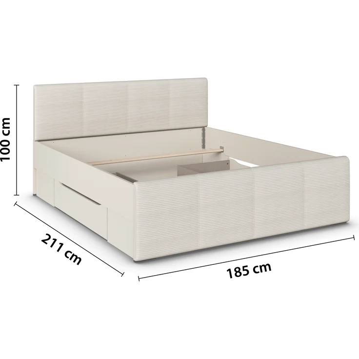 rauch Bett Holga, Polsterbett, mit Polster-Kopfteil, mit 2 Sockelschubkästen für mehr Stauraum, Farbe Webstoff Ivory/Champagner, Beige, Liegefläche 180x200cm – Bild 4
