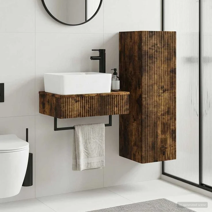 vidaXL Badezimmerschrank-Set 2 stk. Geräucherte Eiche 3406108 – Bild 1