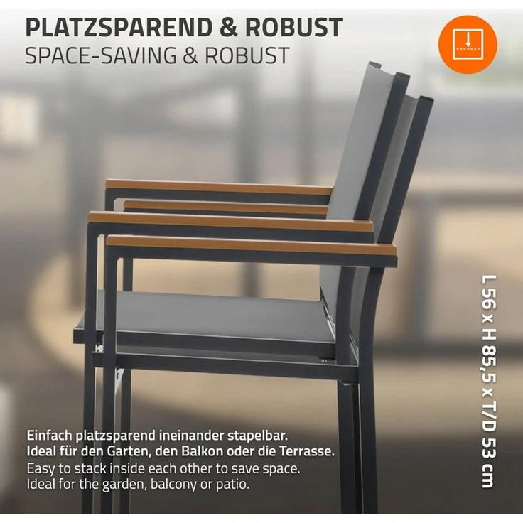 ML-DESIGN Gartenstuhl Terrassenstühle mit Aluminiumgestell Balkonstuhl wetterfest stapelbar (4 St), 4er Set Sessel mit Armlehnen-Holzoptik für Garten Balkon Terrasse – Bild 3