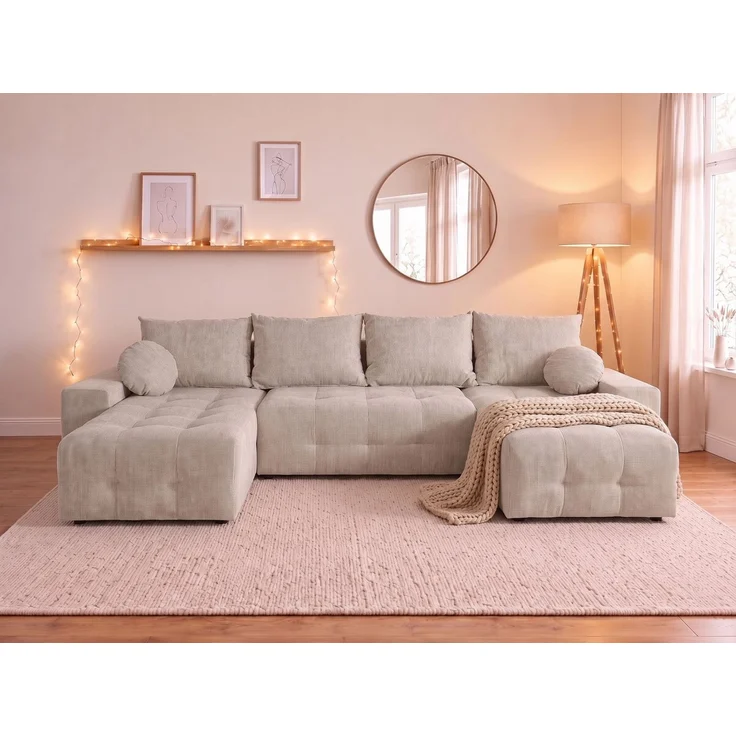 OTTO home Wohnlandschaft Jessy U-Form, B: 313 cm, in Cord & weiteren Bezügen, Schlaffunktion, Bettkasten, Tonnentaschenfederkern-Polsterung – Bild 3