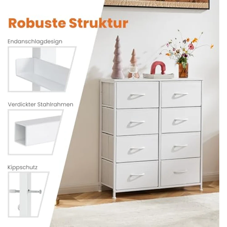 Sweetcrispy Kommode für Schlafzimmer, breite Schublade Kommode, 8 Stoffschubladen mit Griffen, Schrank, TV Stand für Schlafzimmer, Schrank, Wohnzimmer, Kinderzimmer – Bild 8