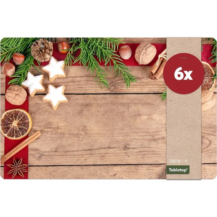 matches21 HOME & HOBBY Platzset Abwaschbare Tischsets 6er Set Weihnachten Gewürze & Holz-Optik, (6-St), Platzsets als Tisch-Untersetzer und Tisch-Deko für Esstisch Teller