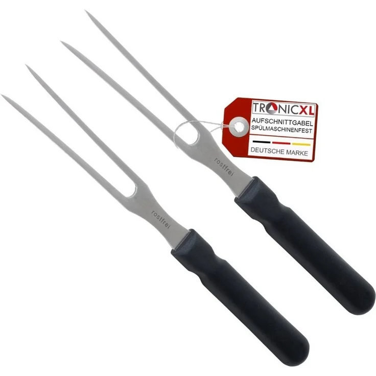 TronicXL Fleischgabel, 2 Stück, Chrom/Kunststoff, Silber/Schwarz, 24,5 cm – Bild 1