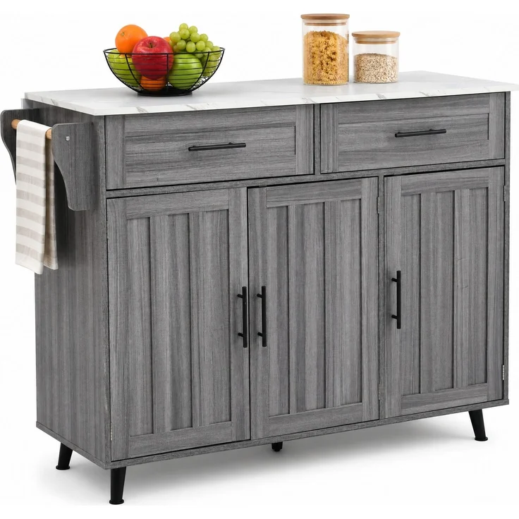 Küchenwagen 129x71x91,5 cm mit ausklappbarer Tischplatte, Schubladen und Rollen – Bild 7
