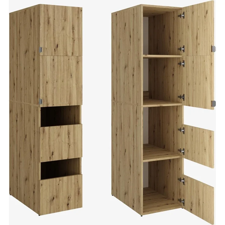 PLATAN ROOM Hochschrank Badschrank Beatrice 187 x 45 x 65 cm Wäscheschrank Badregal Schrank für das Badezimmer (Eiche Artisan, 45 cm breit)