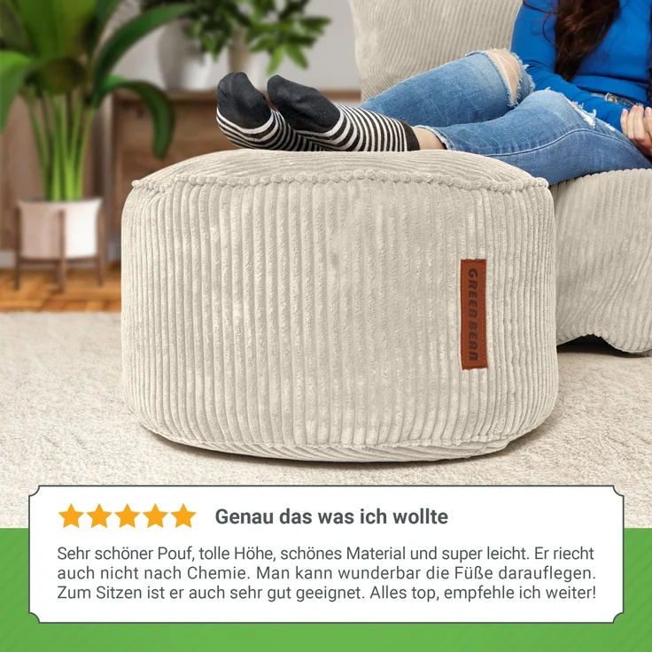Green Bean® Indoor Sitzhocker Pouf 45x25cm EPS-Perlen Füllung & Cordstoff Kuschelig Weich Waschbar - Beige – Bild 6
