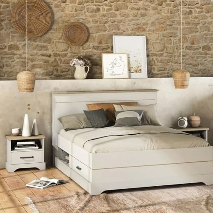 Calicosy 'COTTAGE' Bett mit 2 Schubladen und 2 Nischen 140x190 cm weiß - Weiß – Bild 2