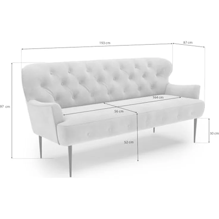 CAVADORE 3-Sitzer Küchensofa Amba, Trendige Sitzbank für Küche oder Esszimmer / 193 x 97 x 87 / Jacquard Flachgewebe: Blumenmuster Blau – Bild 4