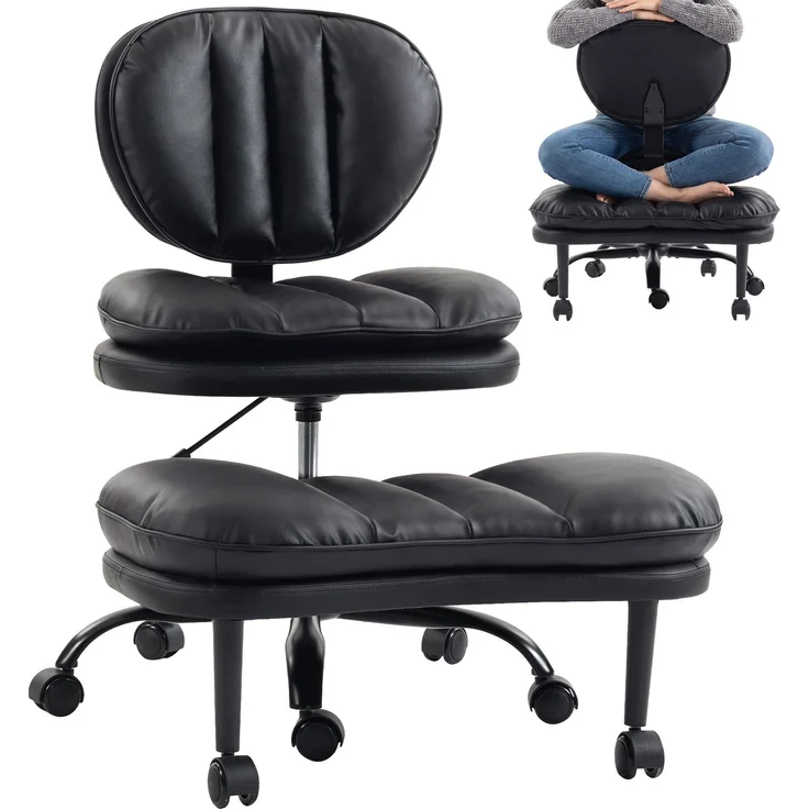 MELAYR, Ergonomischer Schneidersitz-Bürostuhl, 360° drehbarer Meditationsstuhl mit Rollen, 92 x 70 x 90 cm, Schwarz – Bild 1