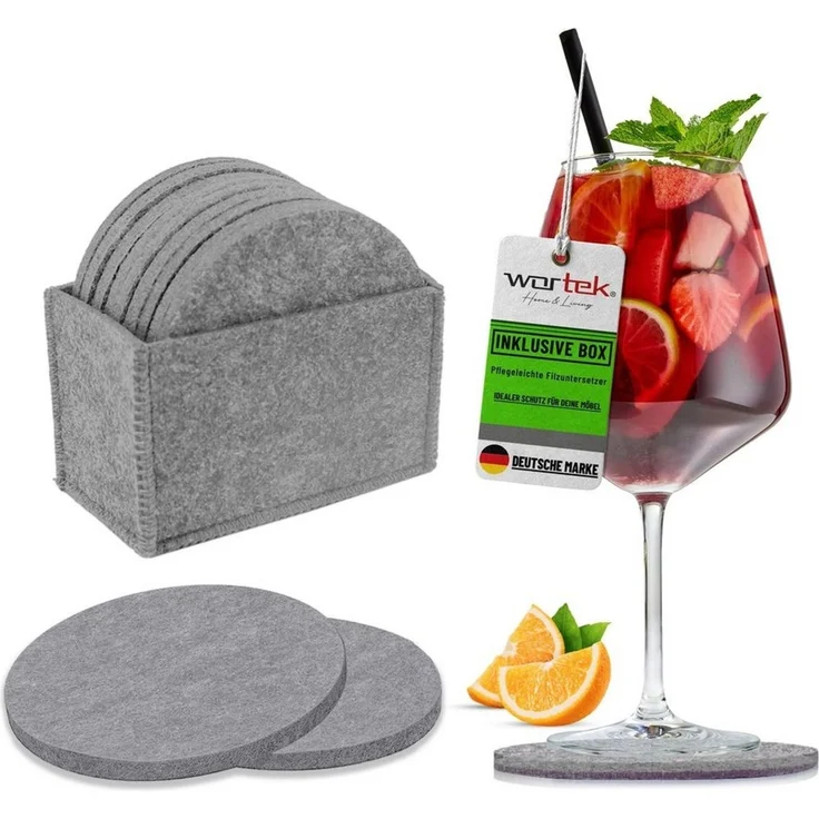 wortek Getränkeuntersetzer Filz-Untersetzer Rund für Gläser 10er Set + Box, Zubehör für Tisch & Gläser, Set, 10-tlg, waschbare Getränke Glasuntersetzer Gläser, Tischuntersetzer Filz 10 cm – Bild 2
