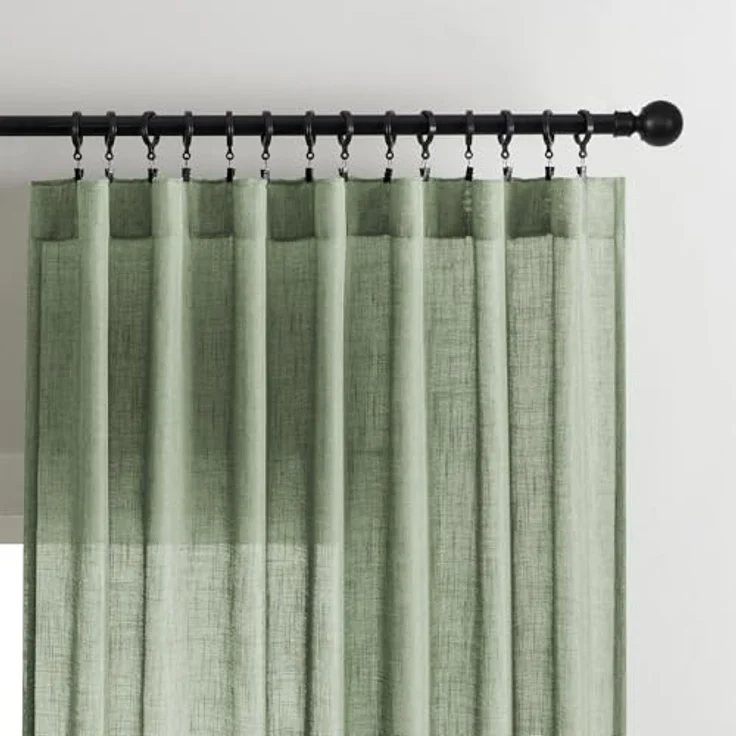 Joydeco Leinen-Vorhänge für Wohnzimmer, 183 cm Länge, 2 Paneele, halbtransparente Vorhänge, 183 cm lang, Quetschplissieren, Lange Fenstervorhänge und Vorhänge (B 132 x L 183 cm, Loden) – Bild 3