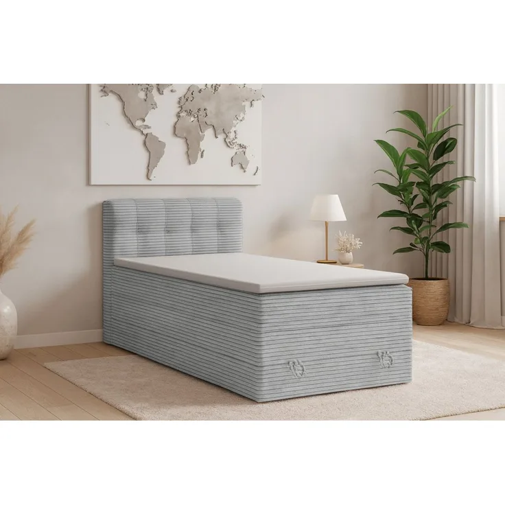Deine Möbel 24 Boxspringbett JUNG 2 Polsterbett Komplettbett Hotelbett Cord-Stoff inkl. Topper (für Jugendliche Jugendbett Cord Beige Creme Grau Schwarz Anthrazit, 3-St, Bonellfederkernmatratze H3 Taschenfederkernmatratze H4), 90x200 100x200 120 cm Ein...