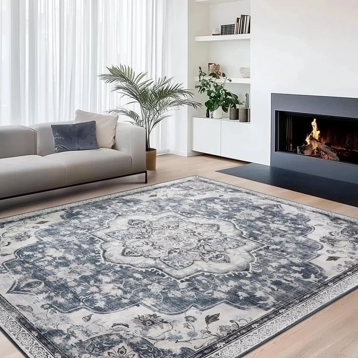 SONGMICS Wohnzimmerteppich Waschbar rutschfest, Boho, 200x290 cm | Kurzflor Teppich Faltbar, Dekoration für Schlafzimmer, Taubengrau, Verina Kollektion TAR310G01